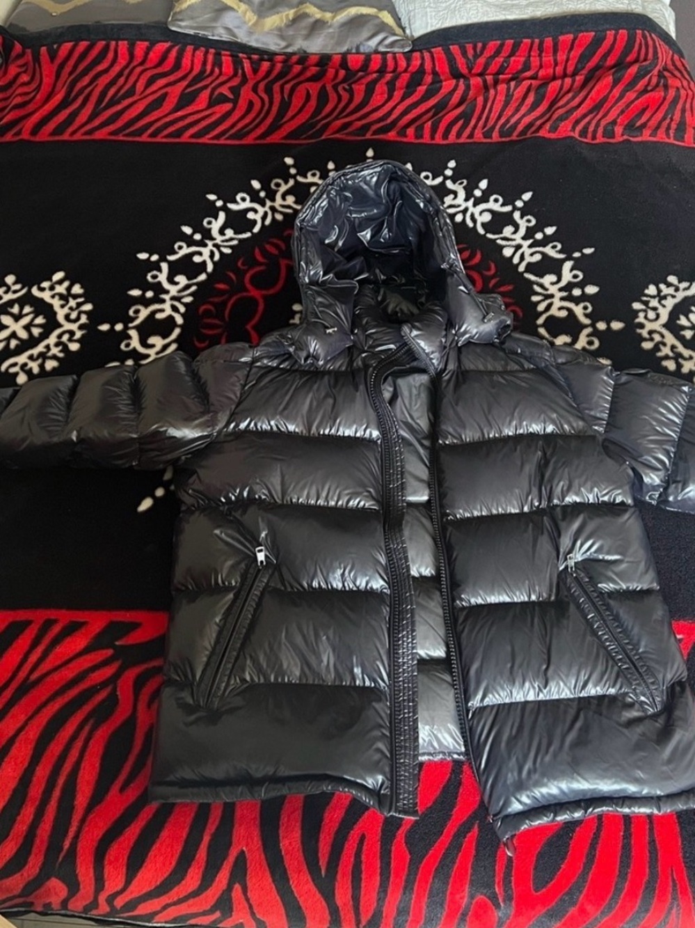 Moncler Men's Shiny Black Hooded Puffer Jacket